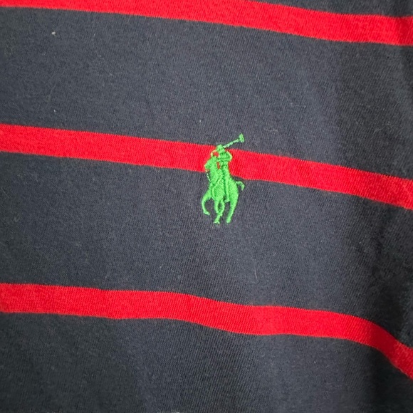 Ralph Lauren Red White Blue Striped Cotton Hooded T-Shirt size XL Green Pony - Picture 2 of 4